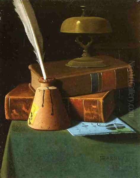 Still Life with Inkwell, Quill and Books Oil Painting by John Frederick Peto