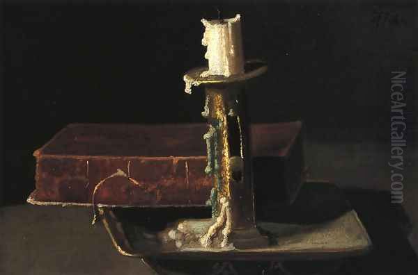 Still Life with Candlestick and Book Oil Painting by John Frederick Peto