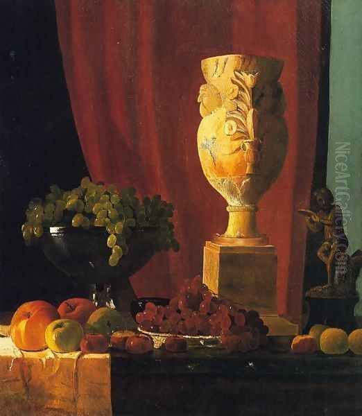 Fruit, Vase and Statuette Oil Painting by John Frederick Peto