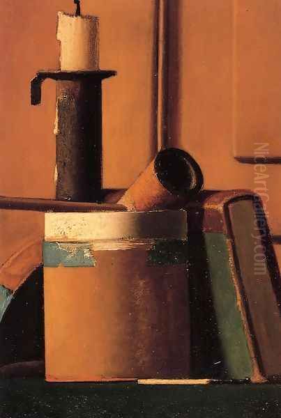 Still Life with Candlestick, Pipe and Book Oil Painting by John Frederick Peto