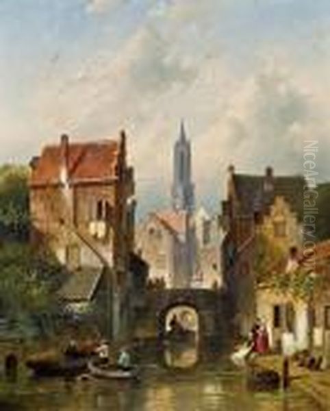 Hollandische Stadtansicht Oil Painting by Charles Henri Leickert