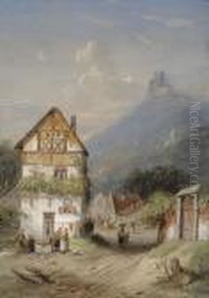 Village In Mountainous Area Oil Painting by Charles Henri Leickert