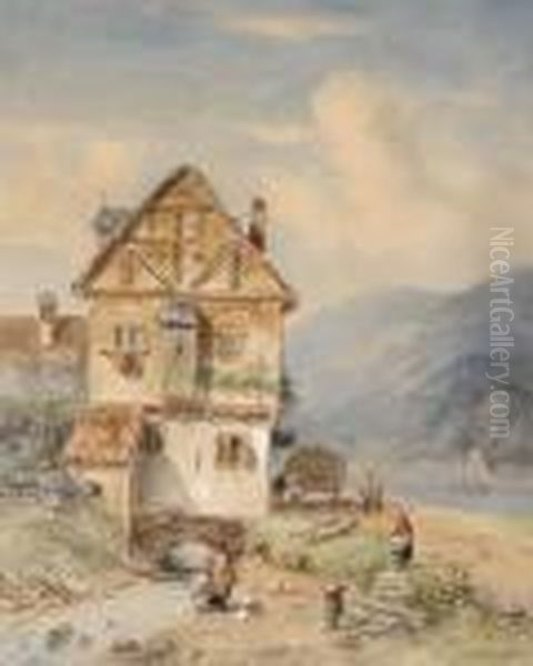 Village At The Waterside Oil Painting by Charles Henri Leickert