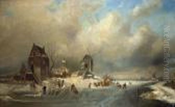 Hollandische Winterlandschaft Oil Painting by Charles Henri Leickert