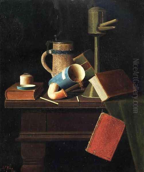 Still Life with Mug, Pipe and Boods Oil Painting by John Frederick Peto