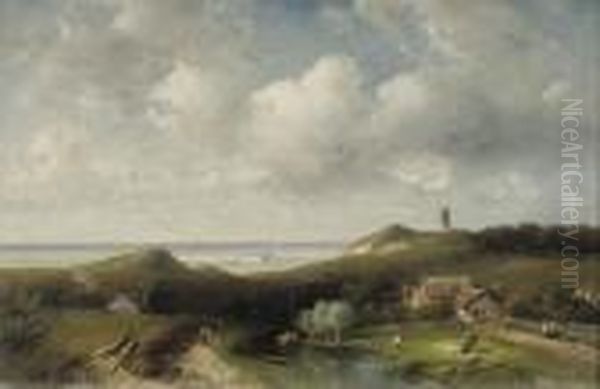 Bleaching In The Dunes Oil Painting by Charles Henri Leickert