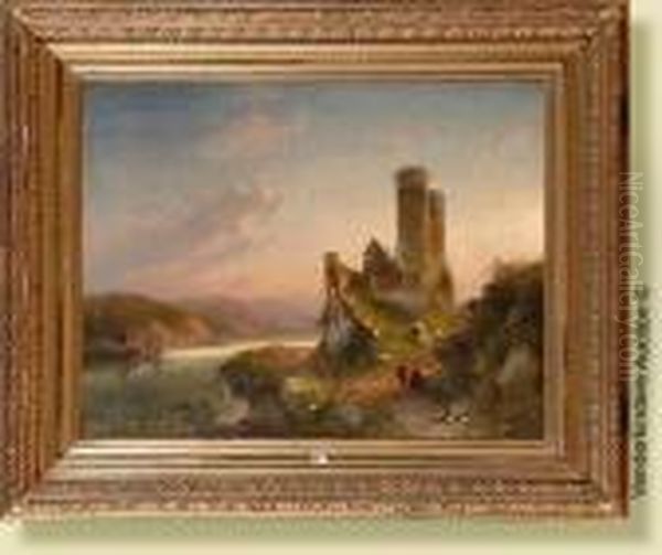 Ruines Sur Le Rhin Dans Les Environsde Mayence Oil Painting by Charles Henri Leickert