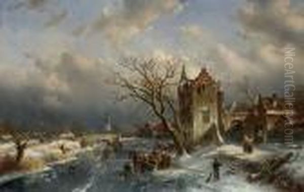 Winterlandschaft Mit Dorf Oil Painting by Charles Henri Leickert