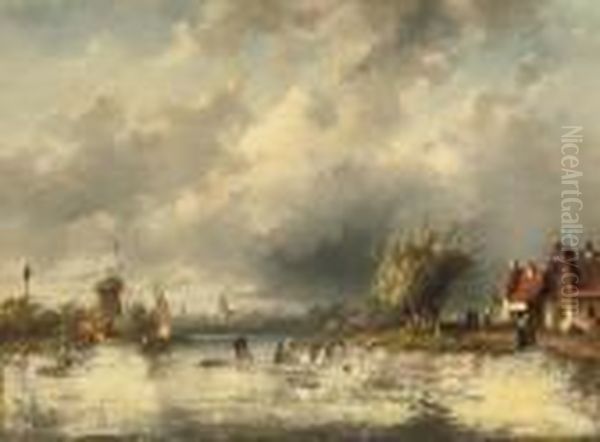 Crossing The Water On A Ferry Oil Painting by Charles Henri Leickert