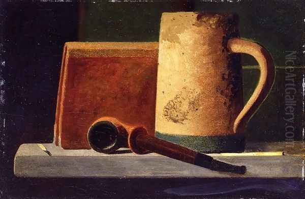 Mug, Pipe and Book in Window Ledge Oil Painting by John Frederick Peto