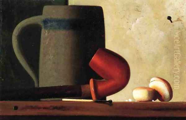 Still Life with Mug, Pipe and Oyster Crackers Oil Painting by John Frederick Peto