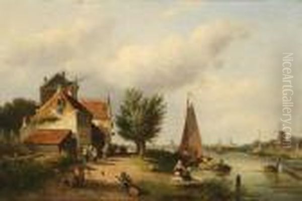 Overschie By Rotterdam Oil Painting by Charles Henri Leickert