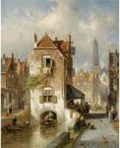 A View Of The City Of Utrecht Oil Painting by Charles Henri Leickert