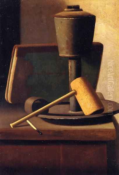 Still Life with Book, Lamp, Pipe and Match Oil Painting by John Frederick Peto