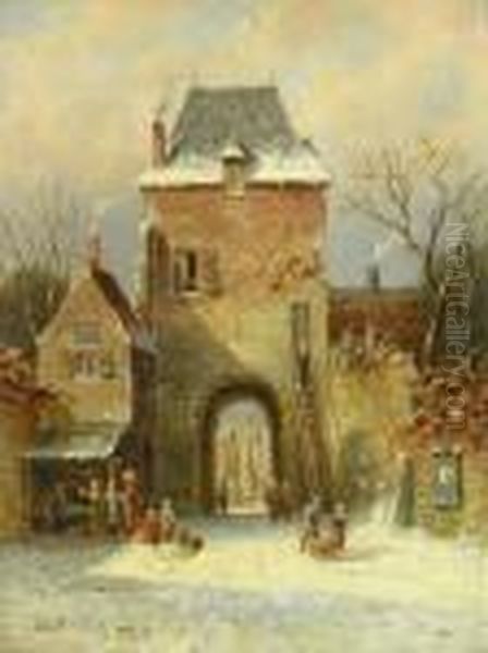 Stadttor Im Winter Oil Painting by Charles Henri Leickert