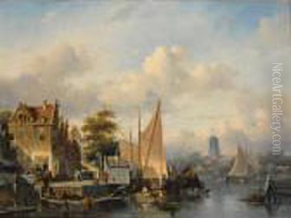 A View Of Dordrecht Oil Painting by Charles Henri Leickert