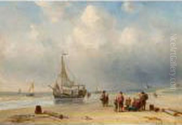 Bringing In The Catch Oil Painting by Charles Henri Leickert