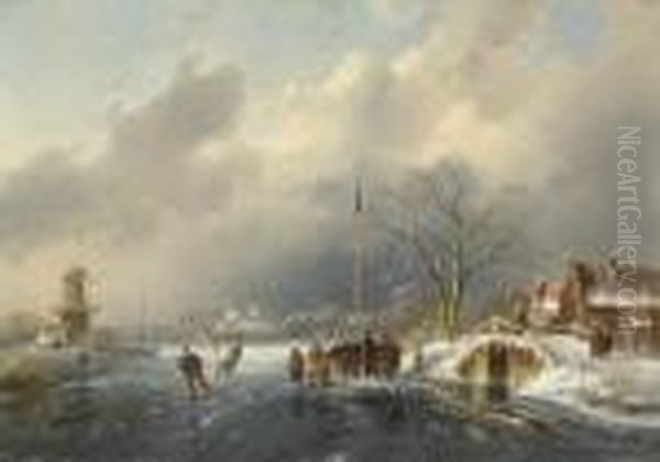 Eisvergnugen Oil Painting by Charles Henri Leickert