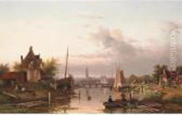 A River Crossing Near Haarlem Oil Painting by Charles Henri Leickert