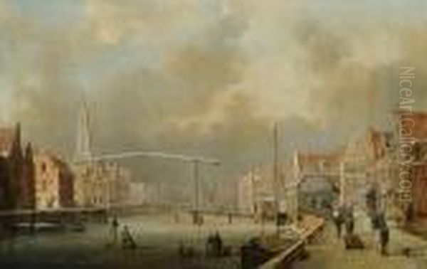 The Tilt Bridge, Haarlem Oil Painting by Charles Henri Leickert