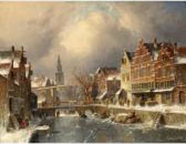 The Verdronkenoord, Alkmaar, In Winter Oil Painting by Charles Henri Leickert