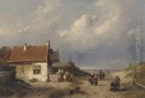 A Coast Scene Near Scheveningen, Holland Oil Painting by Charles Henri Leickert