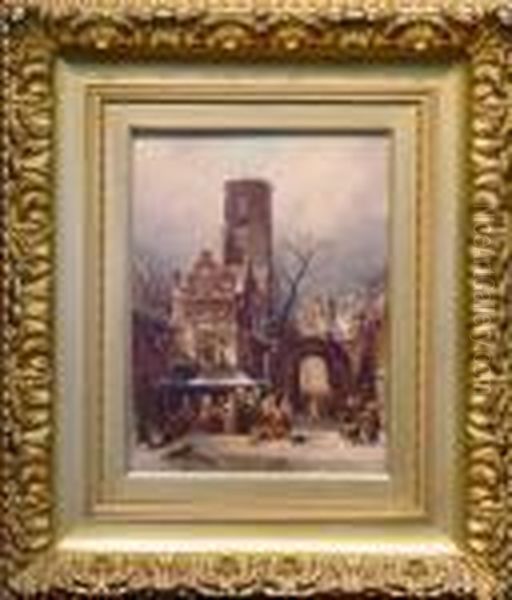 Village Market Oil Painting by Charles Henri Leickert