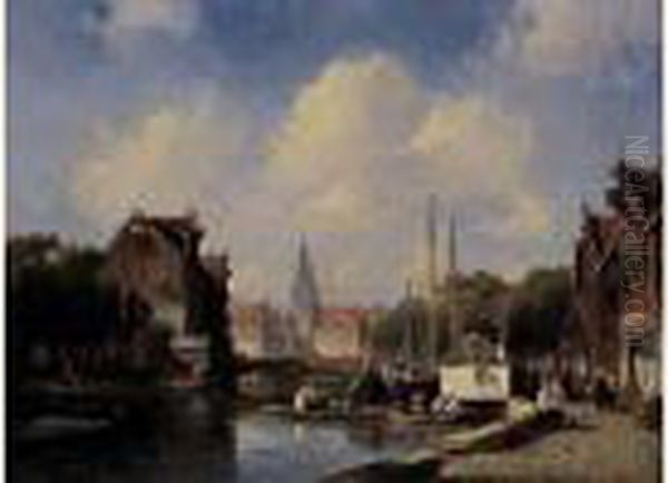 Vue De Ville Oil Painting by Charles Henri Leickert