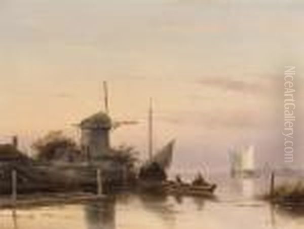 Dutch Estuary Oil Painting by Charles Henri Leickert