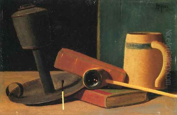 Still Life with Pipe and Mug Oil Painting by John Frederick Peto