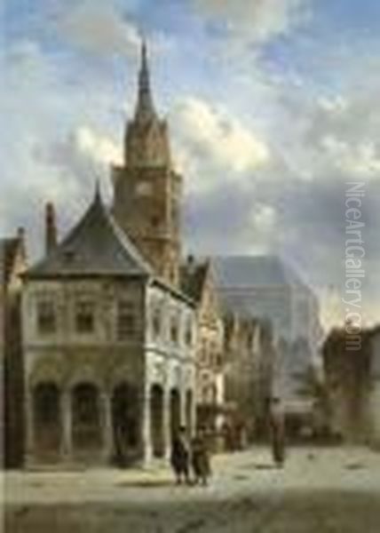 The Old Townhall, Amsterdam Oil Painting by Charles Henri Leickert