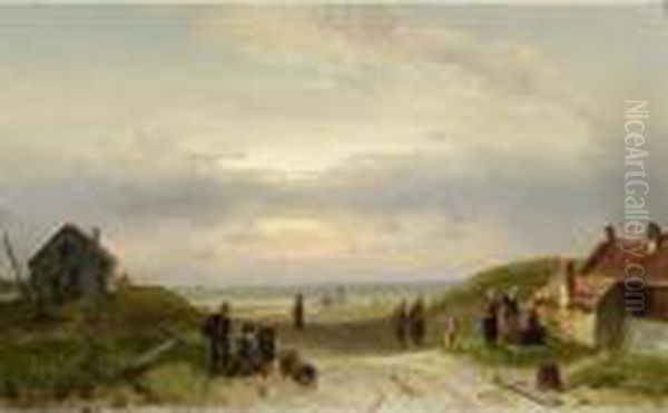 Figures In The Dunes Oil Painting by Charles Henri Leickert