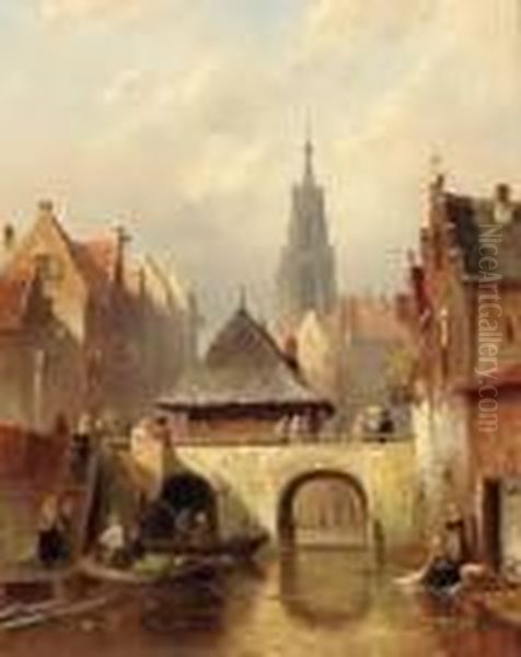 A Capriccio View Of Utrecht Oil Painting by Charles Henri Leickert