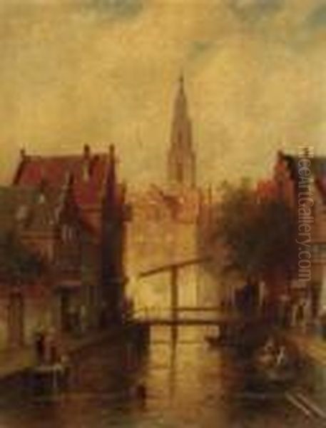 View In A City Oil Painting by Charles Henri Leickert