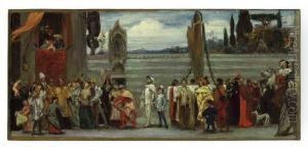 A Color Sketch For 'cimabue's 
Celebrated Madonna Is Carried In Procession Through The Streets In 
Florence' Oil Painting by Frederick Leighton