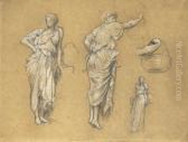 A Sheet Of Studies For 'captive Andromache' With Inscription 'andromache' Oil Painting by Frederick Leighton