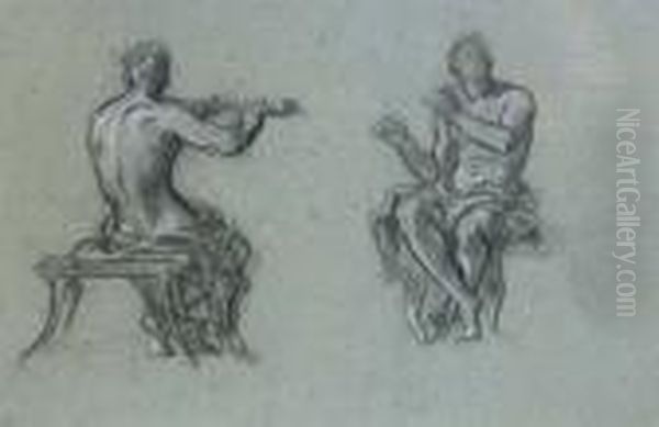 Two Studies Of A Man Piping, For Music Oil Painting by Frederick Leighton