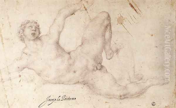 Kicking Player 1530s Oil Painting by (Jacopo Carucci) Pontormo