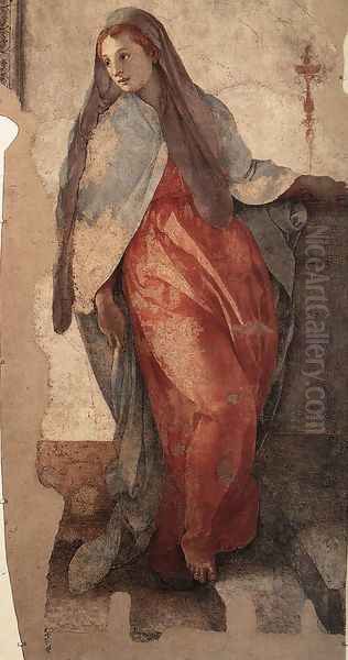 Annunciation (detail-2) 1527-28 Oil Painting by (Jacopo Carucci) Pontormo