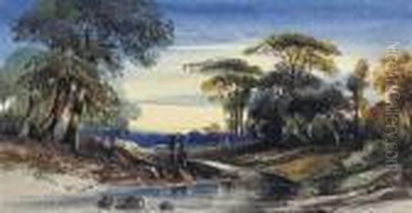 Figures On The Banks Of A River Oil Painting by William Leighton Leitch