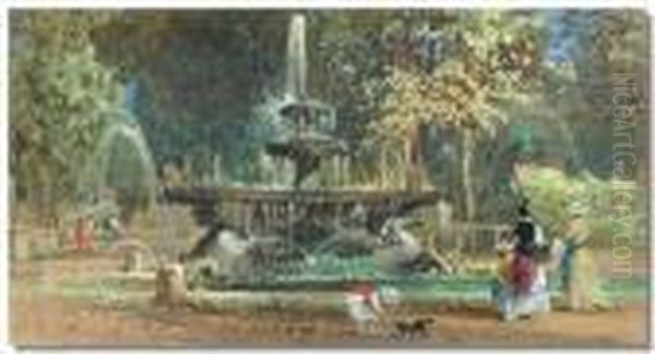 Fontana De Cavelle, 
Villa Borghese, 
Rome Oil Painting by William Leighton Leitch