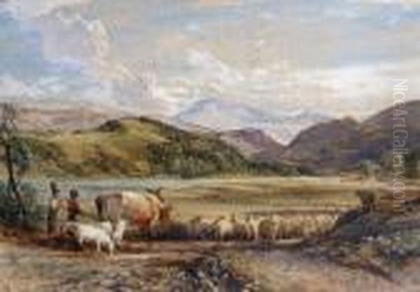 Mountain Landscape With Cattle And Sheep Oil Painting by William Leighton Leitch