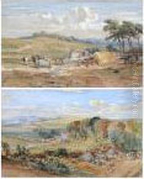 An Extensive Rural Landscape, 
Together With Another Of Travellers In A Country Landscape, A Pair Oil Painting by William Leighton Leitch