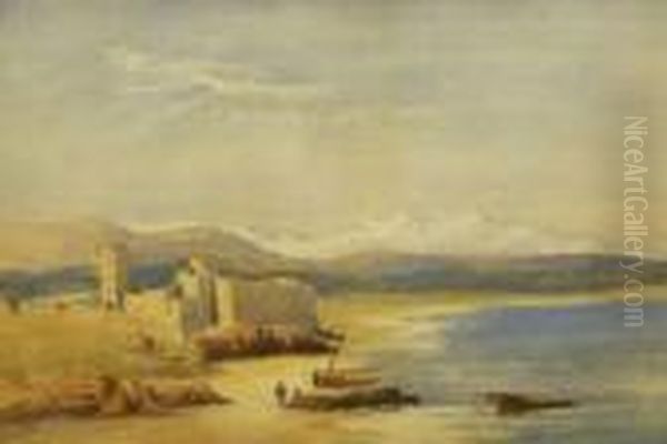 Mountainous Coastal Scene With Figures And Fort Oil Painting by William Leighton Leitch