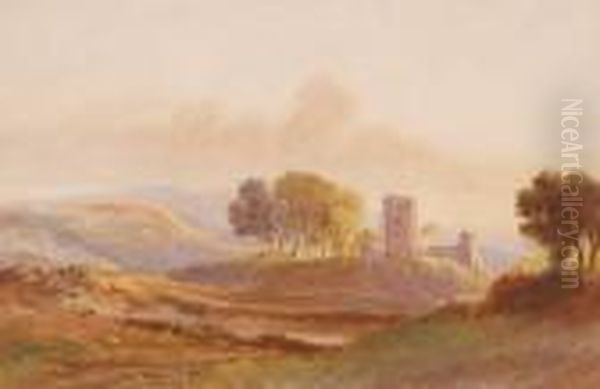 Castle In A Sunset Landscape Oil Painting by William Leighton Leitch