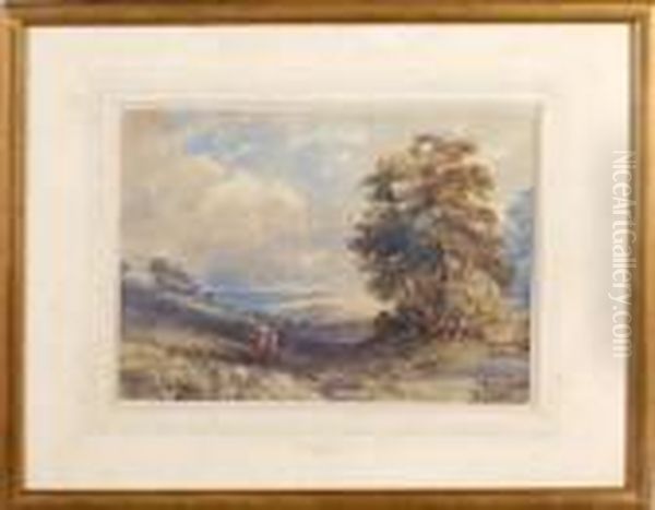 Figures Passing A Clump Of Trees On A Country Road Oil Painting by William Leighton Leitch