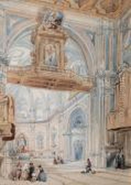 A Cathedral Interior Oil Painting by William Leighton Leitch