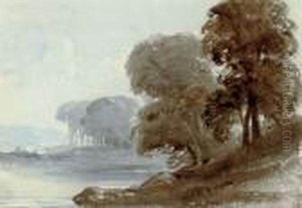 Trees On The Water's Edge Oil Painting by William Leighton Leitch