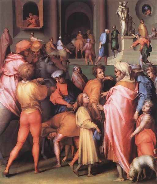 Joseph Being Sold to Potiphar 1515-18 Oil Painting by (Jacopo Carucci) Pontormo