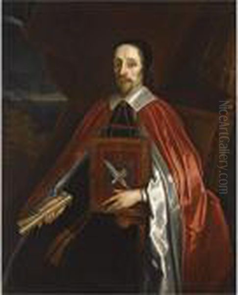 Portrait Of Christopher Wren 
(1589-1658), Dean Of Windsor, Holding The Register Of The Order Of The 
Garter Oil Painting by Sir Peter Lely